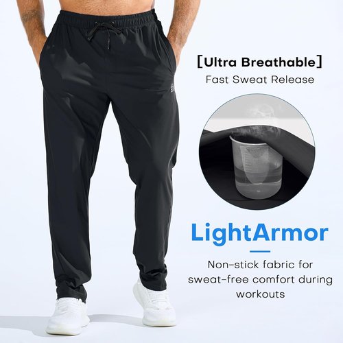 BROKIG Men's LightArmor Workout Sweatpants - UPF 50+ Stretch Joggers with Zip Pocket for Athletes