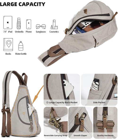 KL928 Canvas Sling Bag - Small Crossbody Backpack for Men & Women | Casual Daypack in Leaden Color
