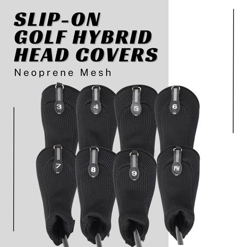 Black All Hybrid Headcover Set 3 4 5 6 7 8 9 Pw Golf Club Covers Head Cover Neoprene Mesh Complete