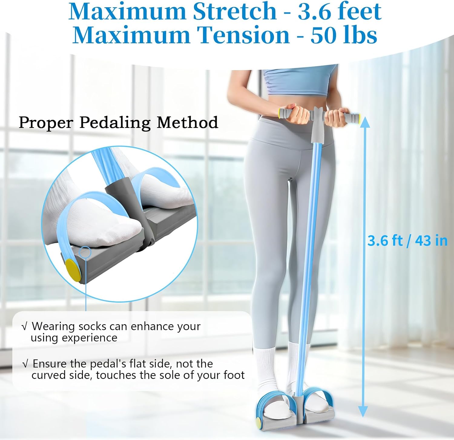Pedal Resistance Bands - Durable 6-Tube Fitness Bands with Handles for Abdomen, Arms, Legs
