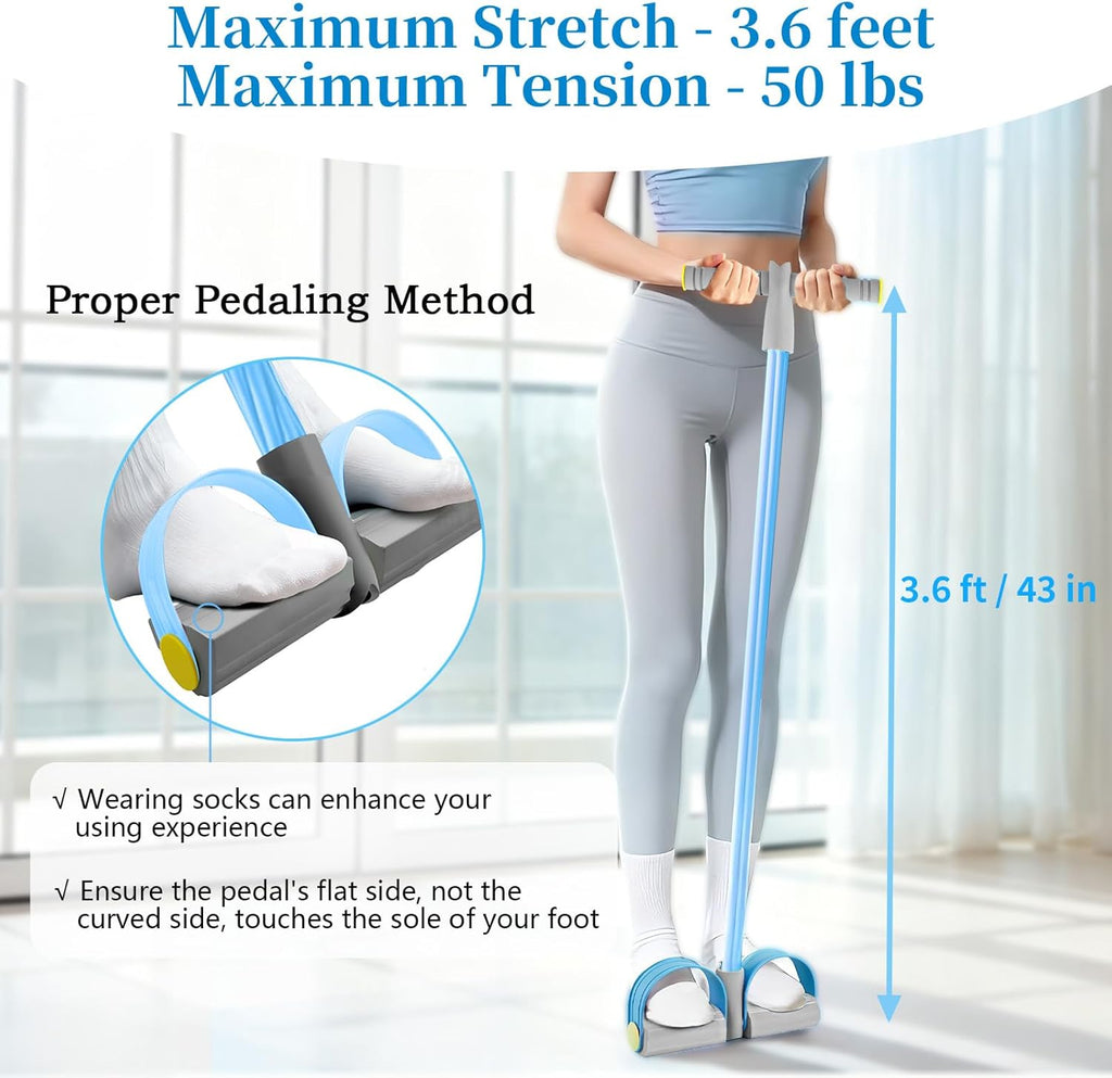 Pedal Resistance Bands - Durable 6-Tube Fitness Bands with Handles for Abdomen, Waist, Arms & Legs