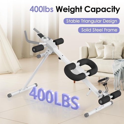 Foldable Ab Machine, 5-in-1 Adjustable Ab Trainer for Home Gym, Full-Body Core Workout Equipment with 10 Length Levels, LED Display & Silent Rollers | Sit-Up & Rowing Machine for Abs Sculpting (Black)