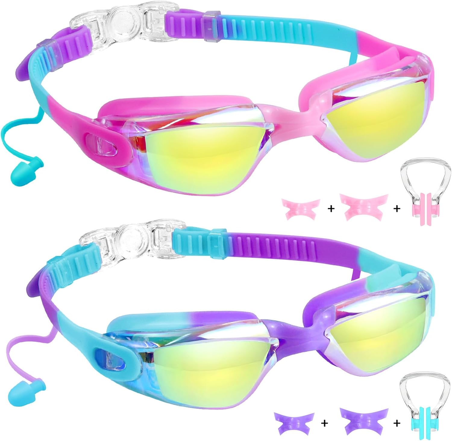 Vvinca Swim Goggles - Anti-Fog & UV Protection | No Leaking Design for Kids Ages 3-15 (2 Pack)