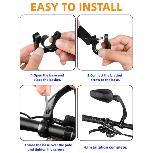 Handlebar Bike Mirror,2 Pack HD Wide Angle Safe Rearview Bicycle Mirrors,360° Adjustable Rear View Mirrors Anti-Glare Shatterproof Glass Lens,Compatible with E-bikes,Mountain Road Bikes (Rectangular)