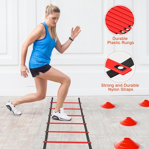 Agility Ladder Speed Training Set - 20ft Ladder, 12 Cones, 4 Hurdles & Jump Rope | Ideal for Soccer, Basketball & Football Training