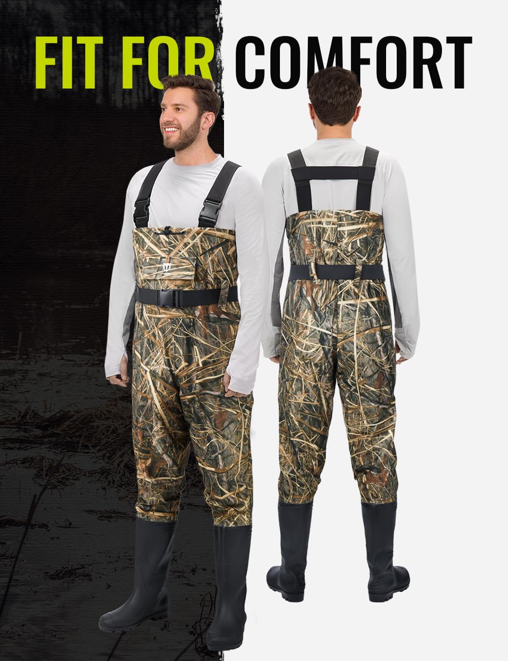 TIDEWE Bootfoot Chest Wader, 2-Ply Nylon/PVC Waterproof Fishing Hunting Waders with Boot Hanger for Men Women Next Camo Evos Size 12