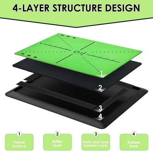 Golf Mat with Swing Path Feedback Detection Batting Golf Hitting Mat Golf Practice Mat for Indoor Outdoor Use Hitting Turf Mat for Chipping Driving Training Golf Accessories Golf Training Aid - 4PCS