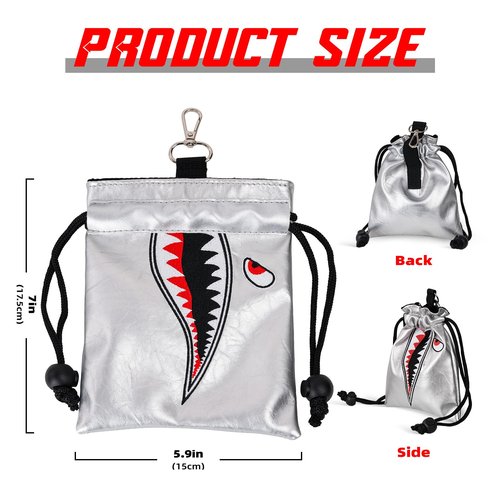Craftsman Golf Shark Leather Valuable Pouch Bag Soft with Hook Tee Ball Bag Silver(Shark)
