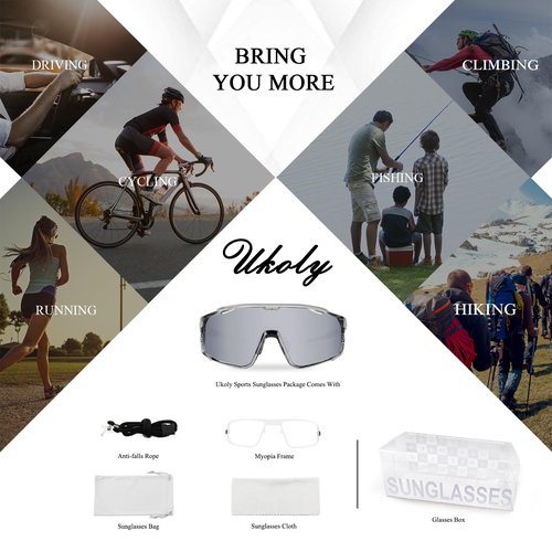 Ukoly Baseball/Running Sunglasses Cycling Glasses For Men Women,Sport Sunglasses HD Lens UV400 Protection TR90 Frame 620 (Hd Photochromic Silver)