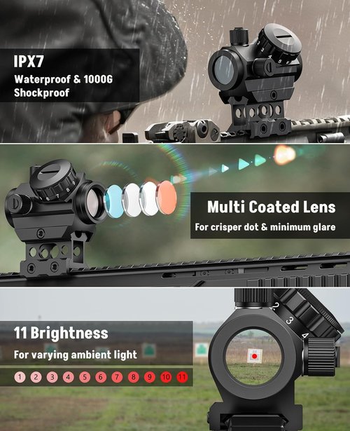 MidTen Red Dot Sight - 2 MOA Waterproof & Fogproof Optics | Compact 1x20mm for 21mm Picatinny Rail