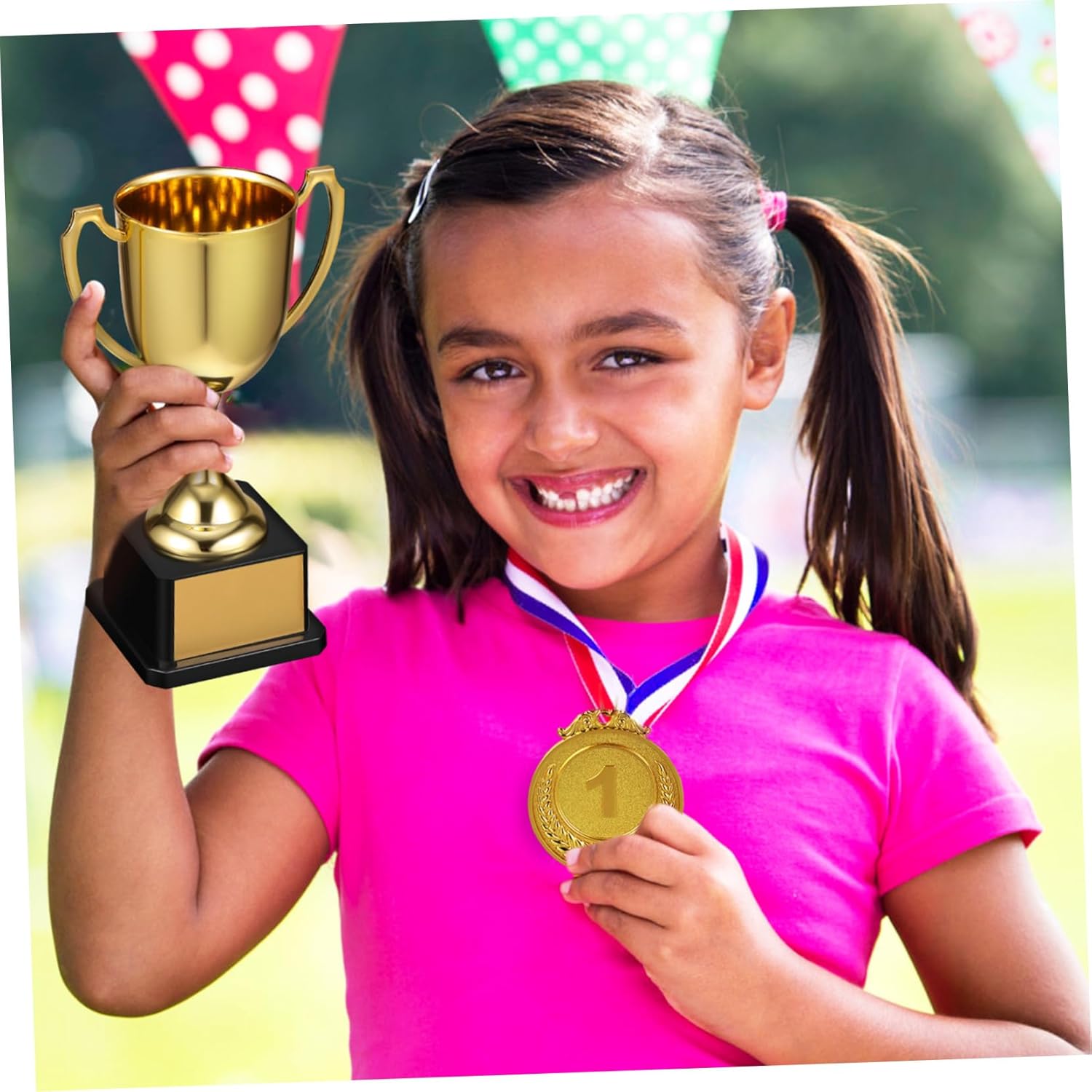 Veemoon Trophy Award - 7.5 Inch Plastic Trophy Cup for Party Favors & Competitions | Gold