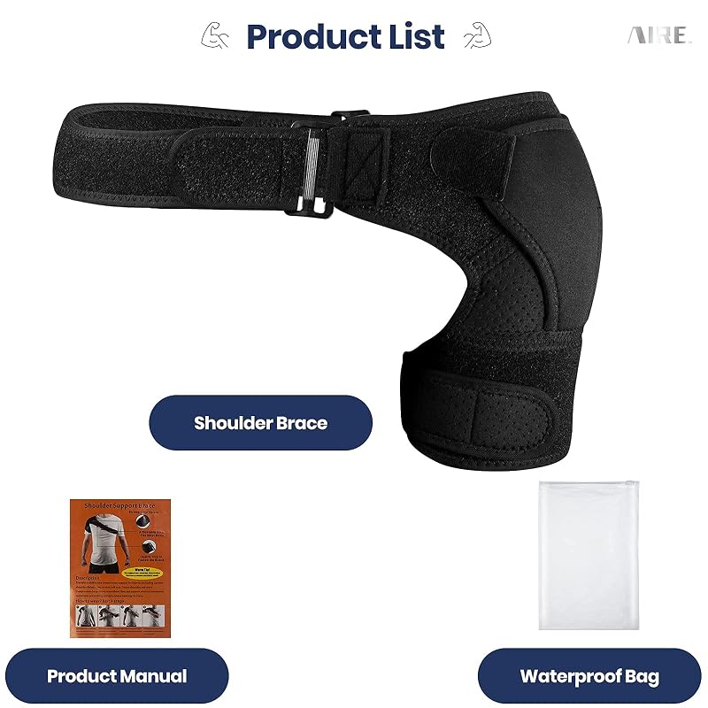 AIRE Shoulder Brace for Men & Women - Adjustable Recovery Support, Rotator Cuff Pain Relief, Black, One Size
