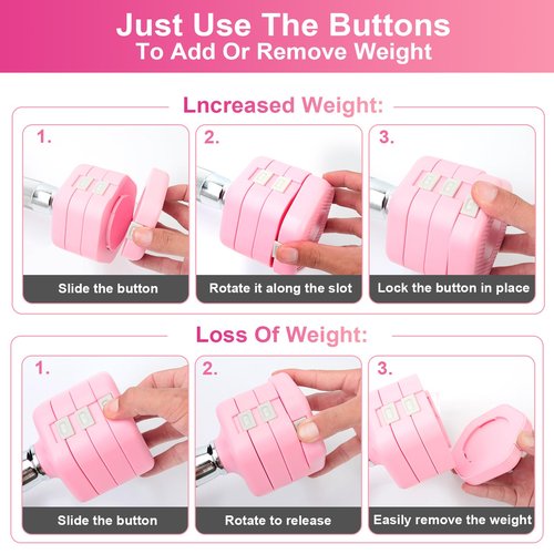 Axiqunel 20LBS Adjustable Dumbbells Set, 4 in 1 Free Weights Dumbbells Set, 4lb 6lb 8lb 10lb with Metal Non Slip Handle, Quick Change Women/Men Dumbbell Set for Home Gym Exercise Training(Pink)