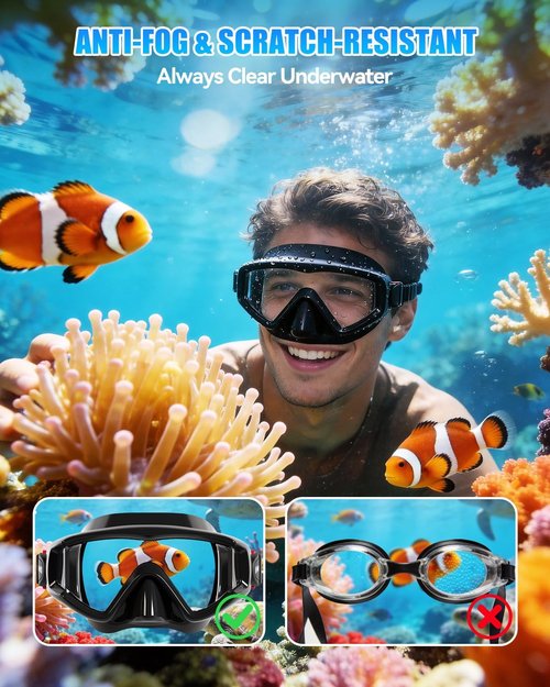 Aegend Diving Mask - Panoramic Anti-Fog Goggles for Snorkeling & Scuba Diving | Comfortable Fit with Mesh Bag