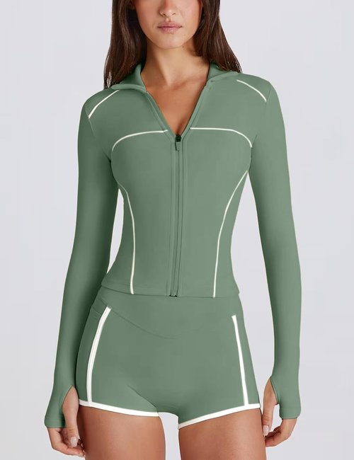 Lviefent Women's Zip-Up Active Jacket - Color Block Slim Fit Long Sleeve Workout Top with Thumb Holes
