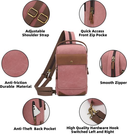 KL928 Canvas Sling Bag - Casual Crossbody Backpack for Men & Women | Rust Red Travel Rucksack