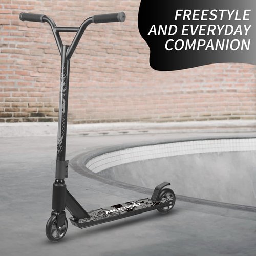 MEE GOO Pro Freestyle Scooter - Lightweight Aluminum Deck, 110mm Wheels ABEC-10 Bearings, Supports 220 lbs, for Skate Park Tricks BeginnersTeens&Adults(Grey-NEW)