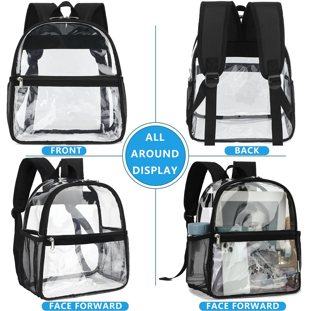 Fammart Clear Backpack Stadium Approved 12x6x12 - Kids & Small Adult Transparent Backpack for School, Work, Sports, Concerts - Clear Bag