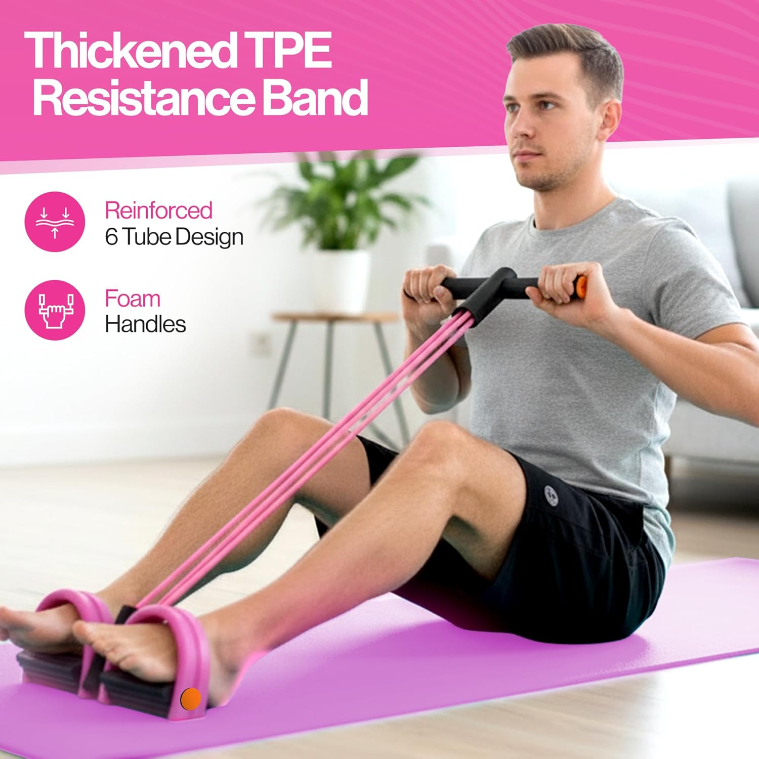 Pedal Resistance Band - 6 Tube Multifunction Foot Pedal for Arm & Waist Training | Home Gym Equipment