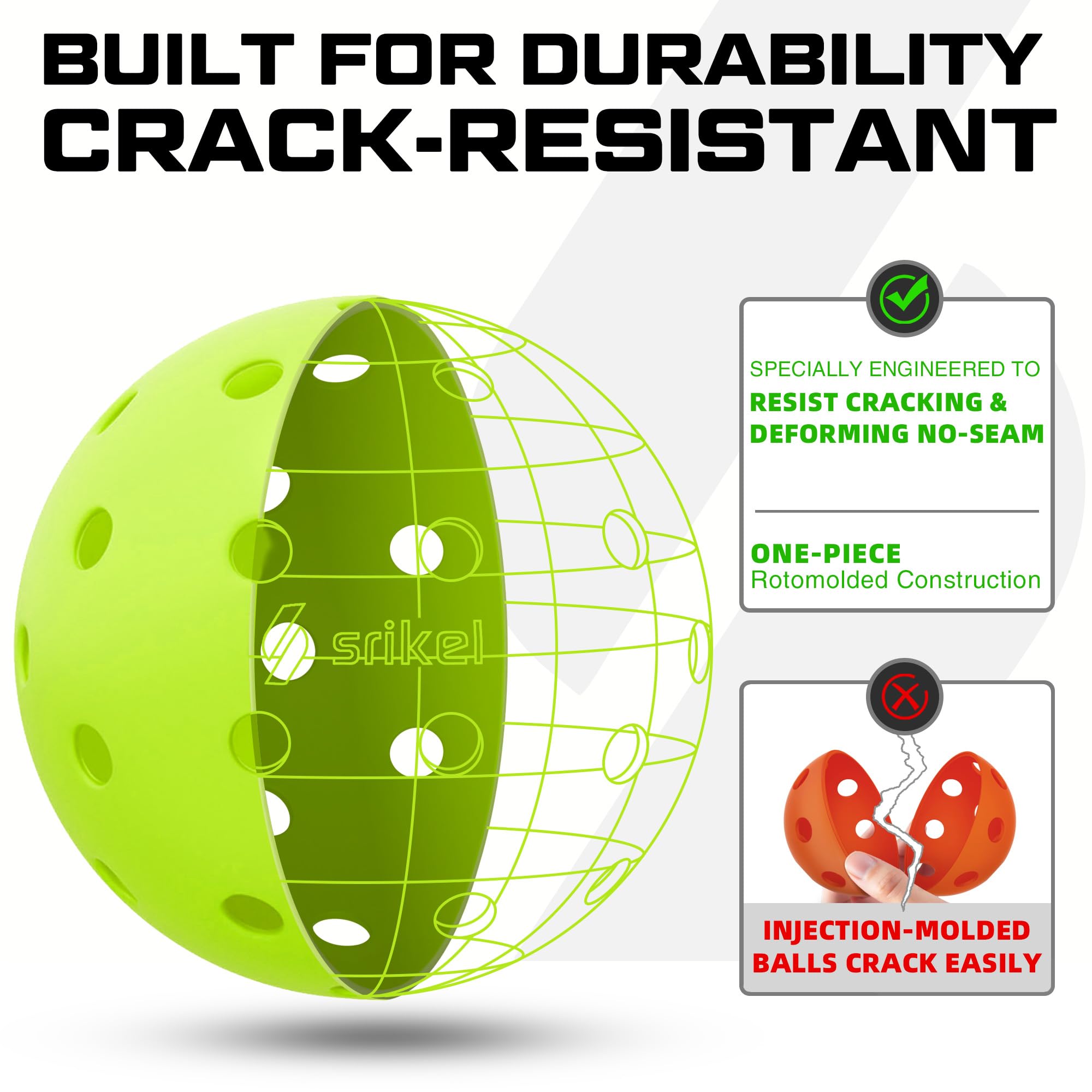 Srikel Outdoor Pickleballs - USAPA Approved Pickleball Balls, Seamless Roto-Molded Design for Durability, 12 Pack Green, Crack-Resistant 40-Hole Pickle Balls for Beginner Intermediate Pro Player