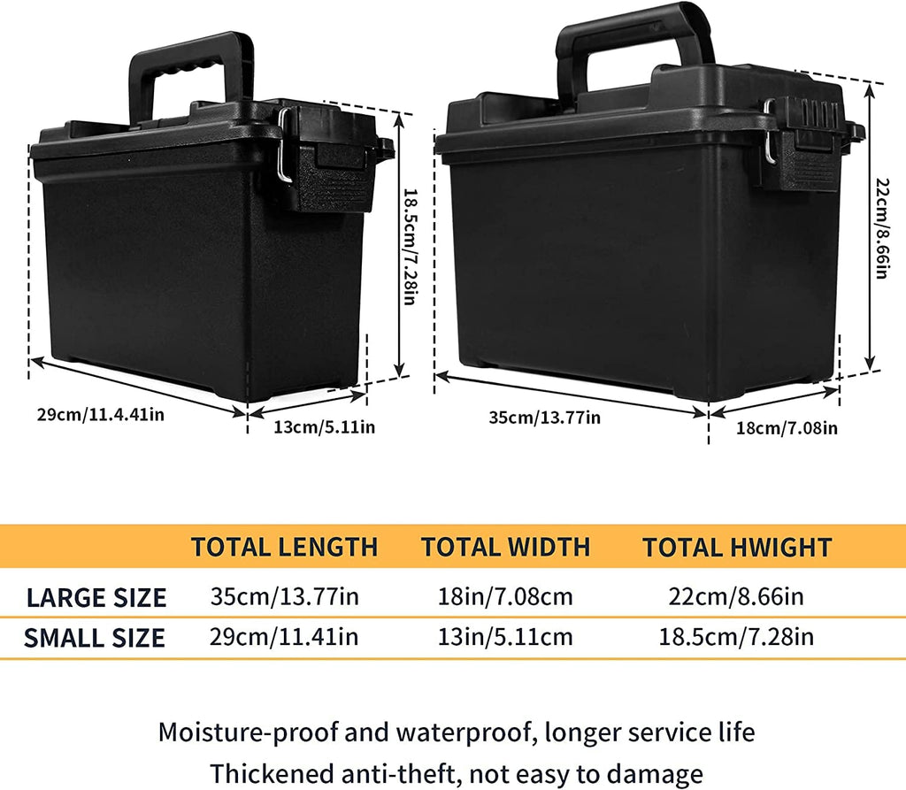 Volein 2-Pack Plastic Ammo Cans 30 & 50 Cal - Shotgun Rifle Pistol Gun Ammo Storage Box Tactical Military Army Holder, Black