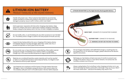 Lancer Tactical LiPo Airsoft AEG Battery Small Stick 11.1V, 600 mAH 20C PDW Dean