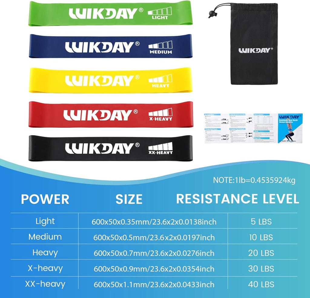WIKDAY Resistance Bands - Versatile Workout Loop Bands Set for Men & Women | 5-Piece for Stretching & Training