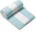 CLOWOOD Plush Oversized Beach Towel - Thick Cotton Aqua Striped 40 x 70 Inch for Pool & Cabana Use
