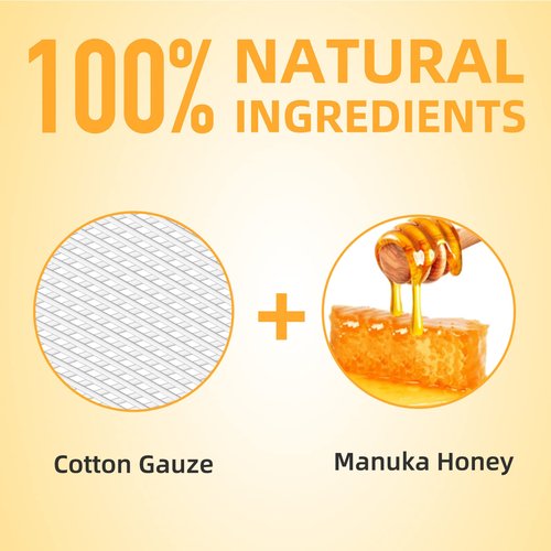 Dr. Med Manuka Honey Gauze Dressing 4" x 4", (5 PCS/Box) Honey Medical Bandage Wound Care Patch for Minor Abrasions, Cuts, Lacerations, Scald and Burns for Wound Healing, Chemical and Drug Free