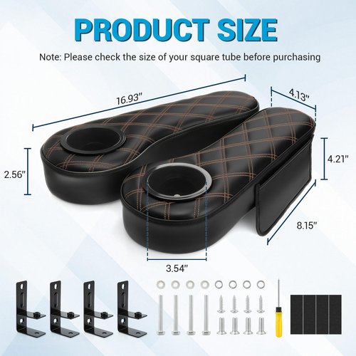 CartClan Univeisal Golf Cart Armrest with Cup Holder, No Drilling Golf Cart Armrest Suitable for Club Car EZGO Yamaha Golf Carts, Only Fits 1 in Square Tube-Black
