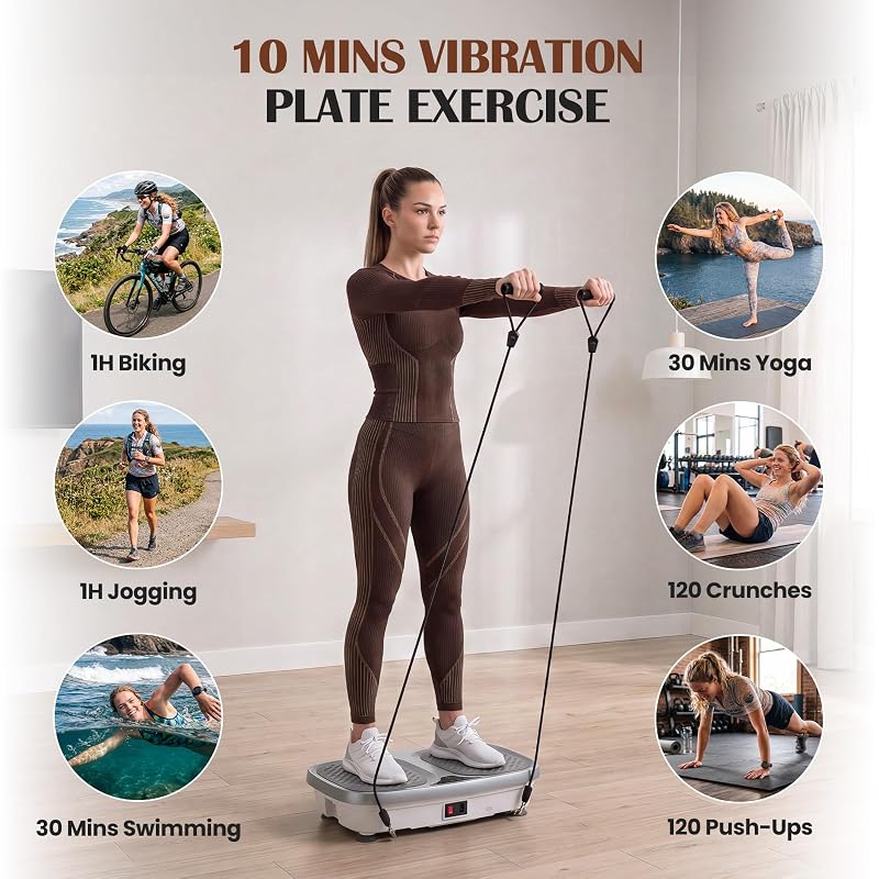 Soft Grey Vibration Plate Exercise Machine – Full Body Workout, 120 Speeds & 9 Programs