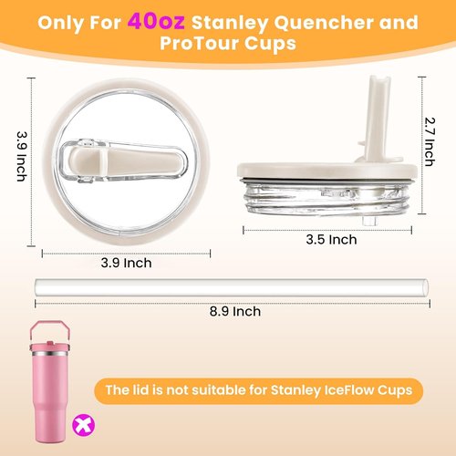40oz Flip Straw Leak Proof Lid for Stanley H2.0 Quencher Protour Tumbler, 2 Pack Spill Proof Lid Replacement Straw Cover Top for 40 OZ Stanley Cup Accessories (Ash, Blue Spruce)