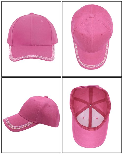 Shiny Rhinestone Brim Baseball Cap for Women Girls Bling Hats Sparkle Ponycap Trucker Hat Summer Outdoors Sun Cap Hot Pink