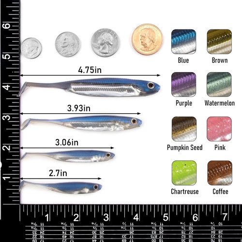 Dr.Fish Paddle Tail Swimbaits - Soft Fishing Lures for Bass | 2.75-4.75 Inches, Freshwater & Saltwater
