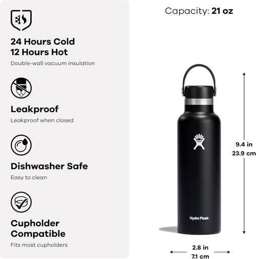 Hydro Flask Water Bottle - Insulated Stainless Steel - Leakproof Design in 21 Oz Fossil Brown