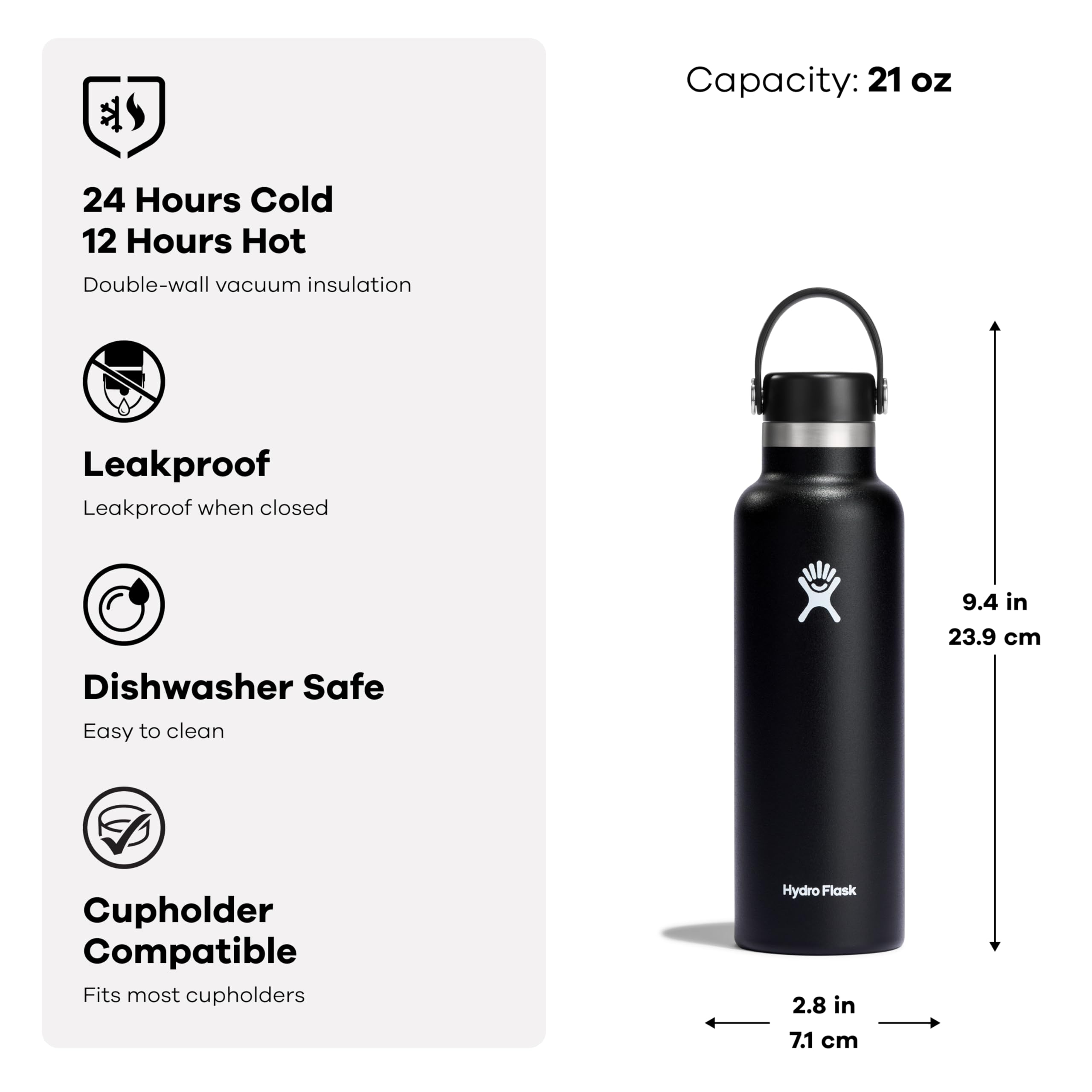 Hydro Flask Water Bottle - Insulated Stainless Steel - Non Spill, Leakproof in 21 Oz Tonal Trillium