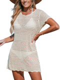 CUPSHE Women Swimsuit Cover Ups Crochet 2025 Summer Bathing Suit Swimwear Knit Beach Dress Off-White XX-Large
