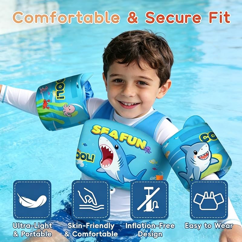 Shark 22-66 lb Toddler Swim Vest with Adjustable Straps & Arm Floaties