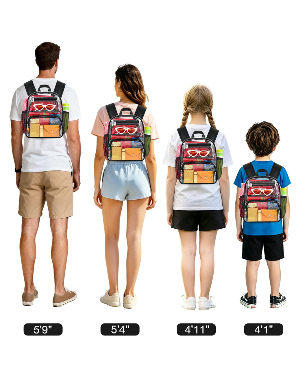MAY TREE Clear Backpack Stadium Approved for Women and Men, Clear Bag for Stadium Events, Transparent bag for Concert Sporting Festival, Black