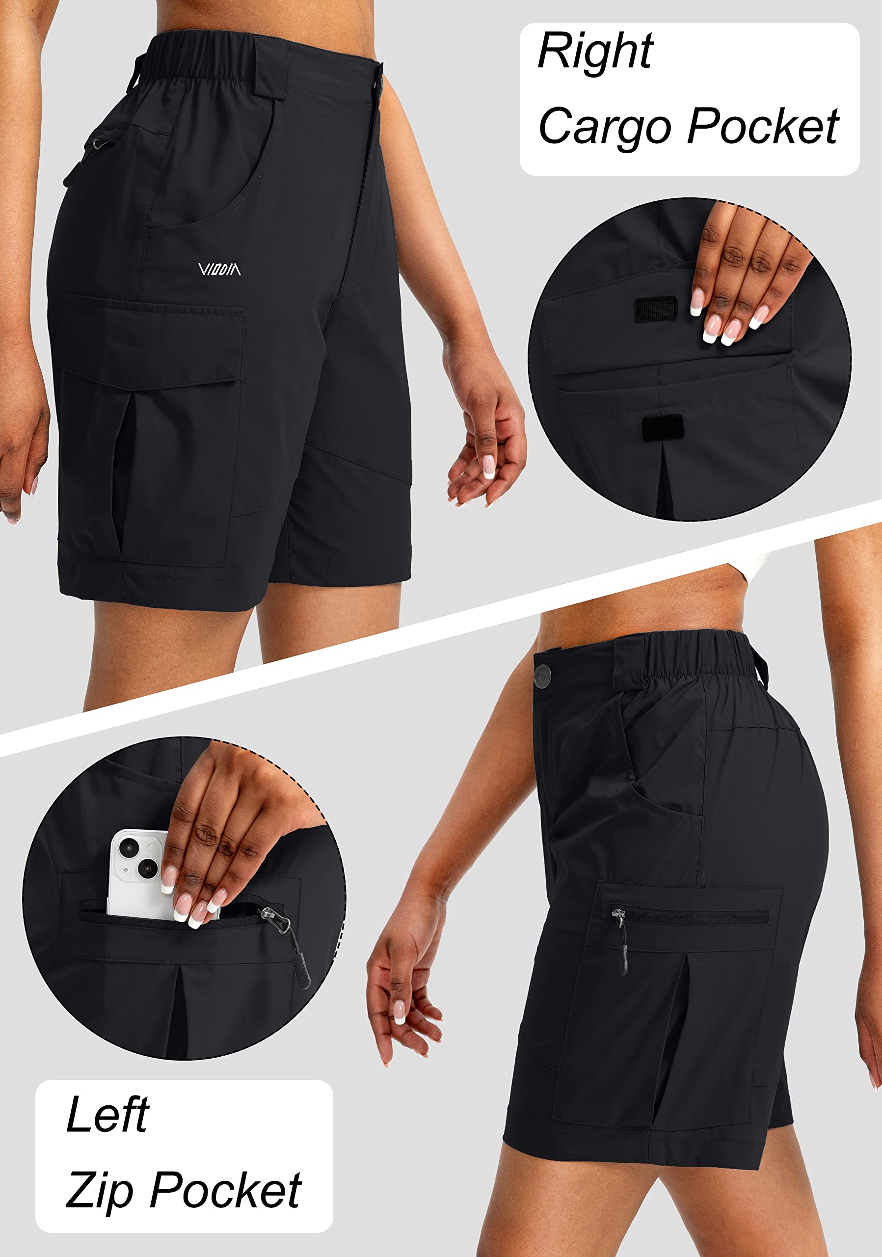 Viodia Women's 7" Hiking Cargo Shorts with Pockets Quick Dry Lightweight Shorts for Women Golf Casual Summer Shorts Black