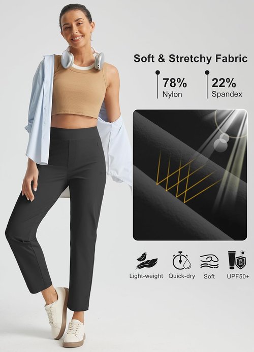 Libin Women's Golf Pants - High Waisted Stretchy Travel Dress Pants with Zipper Pockets | Lightweight Straight Leg