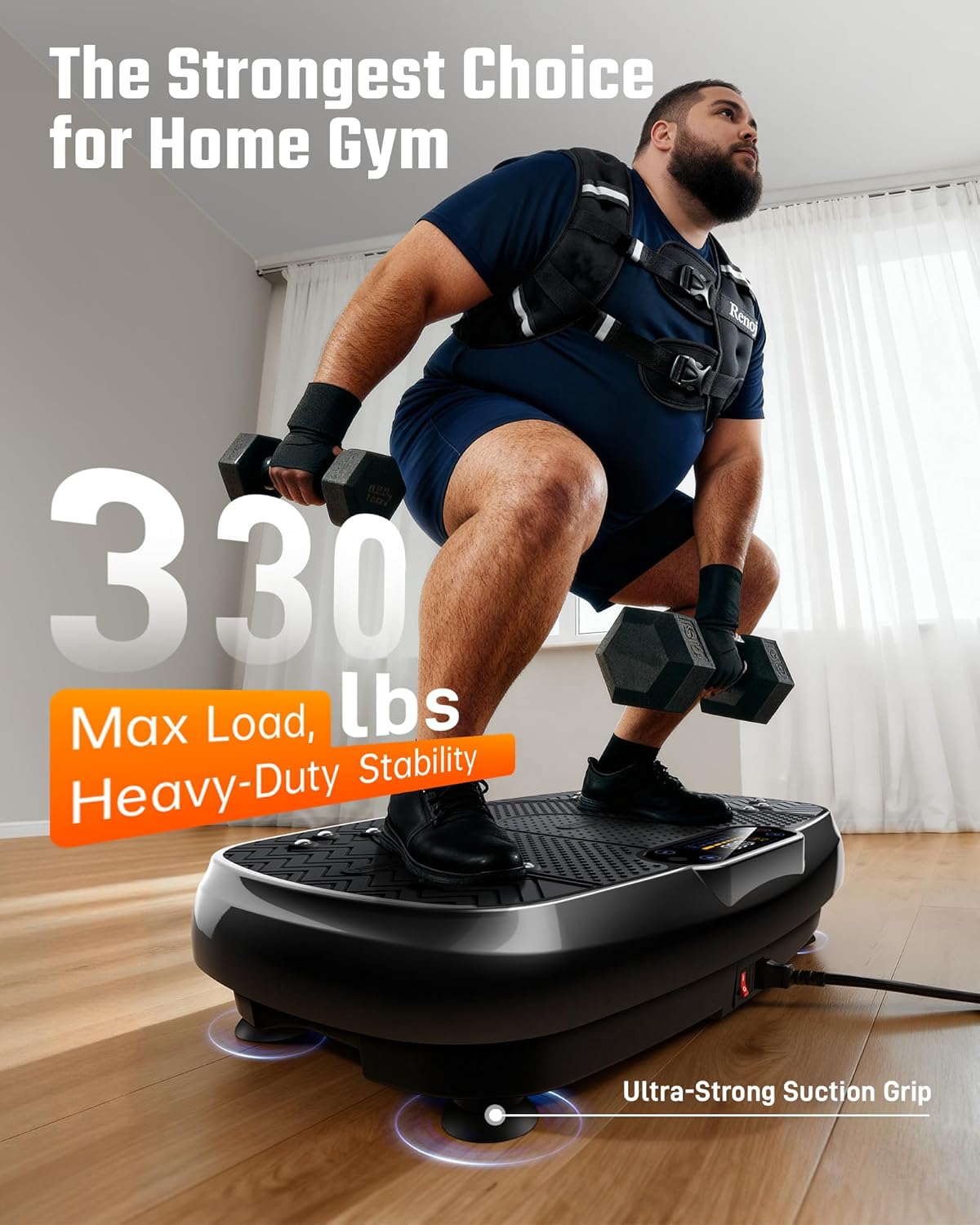 Renoj Vibration Plate Exercise Machine - Full Body Workout Vibrating Platform with LED Display, Speaker & 2 Bands | Black
