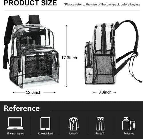 NEOREAL Clear Transparent Backpack - Heavy Duty Design for College, Work & Security | Black