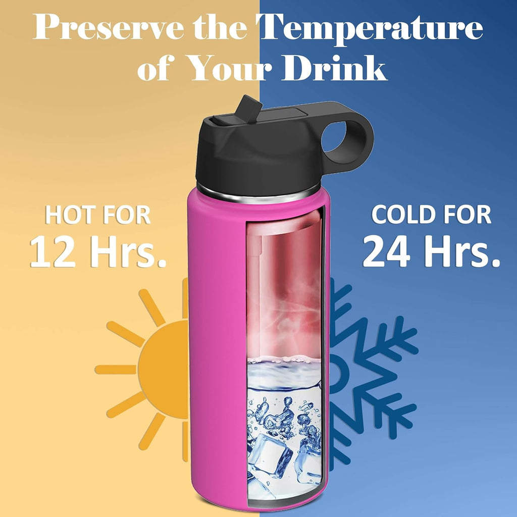 Skiennix Personalized Insulated Stainless Steel Water Bottle - Custom Engraved 18 oz | Flip Top Lid & Straw for Kids, Teens, Adults