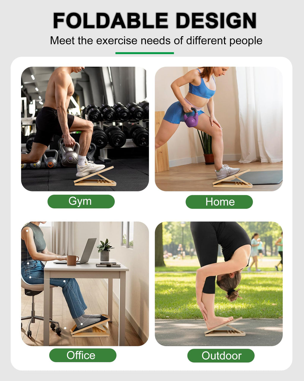 Slant Board for Calf Stretching, Adjustable Wooden Incline Board with Anti Slip Barrier, 300LB Capacity Portable Calf Stretcher for Physical Therapy, Squats, Ankle & Heel Support at Home/Gym