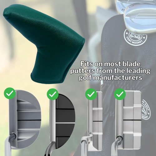 Classic Blade Putter Headcovers with Madson Golf Cart Magnet for Secure Positioning & Quick Access, Protective PU Leather Head Covers, Magnetic Golf Accessories, Golf Cart Accessories (Green - Blade)