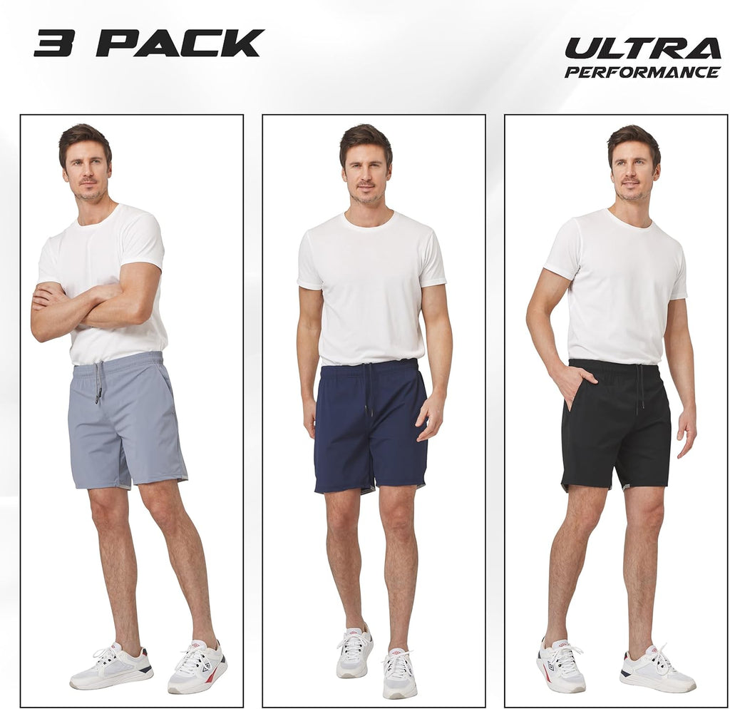 Skiennix Ultra Performance Men's Athletic Running Shorts - 3 Pack Super Stretch Gym Shorts | 7 Inch Inseam