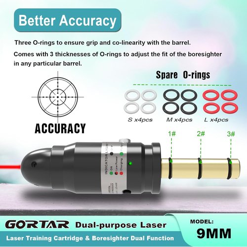 GORTAR Laser Training Cartridge - Dual Function Boresighter for Cal 9MM/22LR/17HMR | Dry Fire Practice