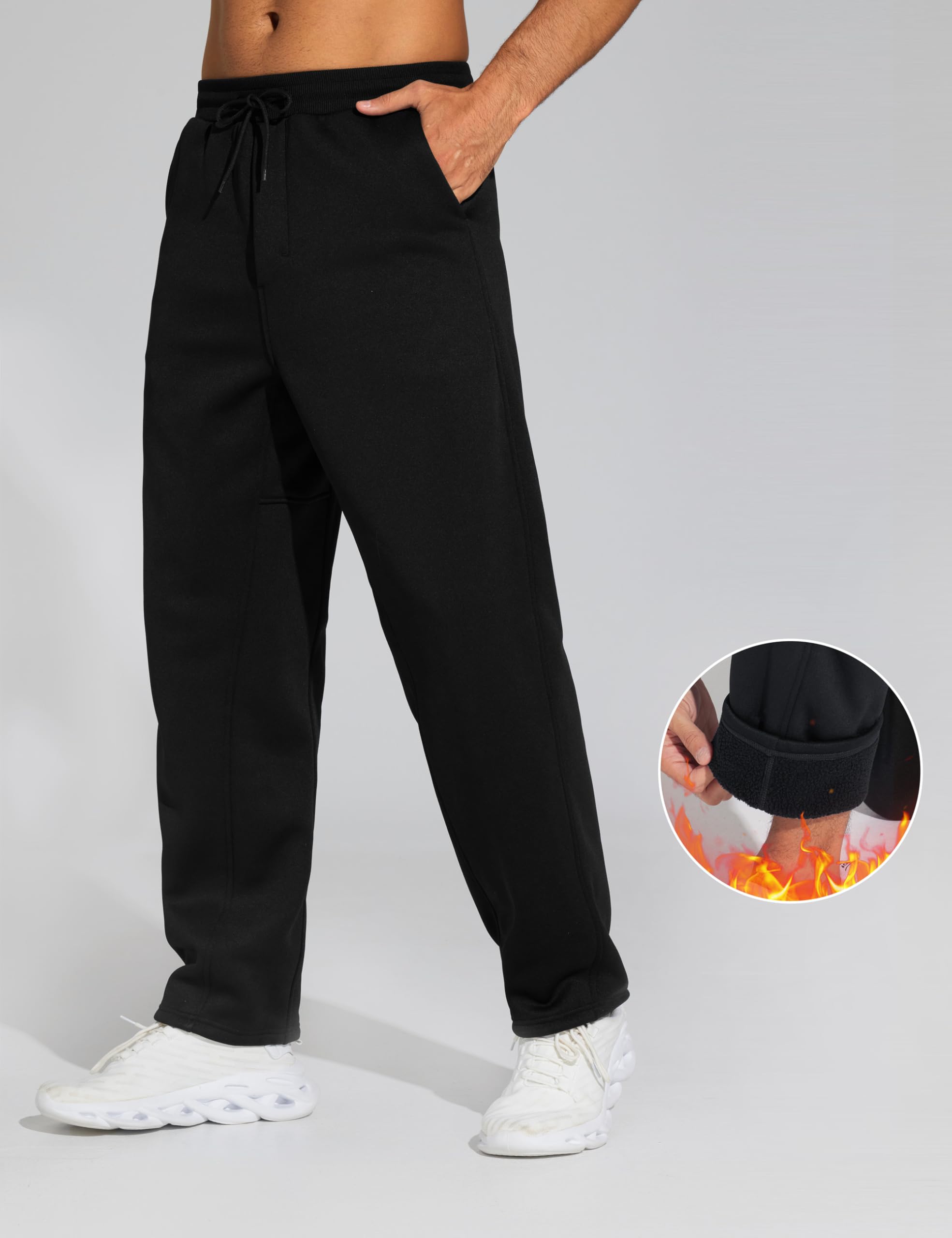 THE GYM PEOPLE Men's Baggy Sweatpants Fleece Drawstring Straight Leg Open Bottom Workout Pants with Pockets Black