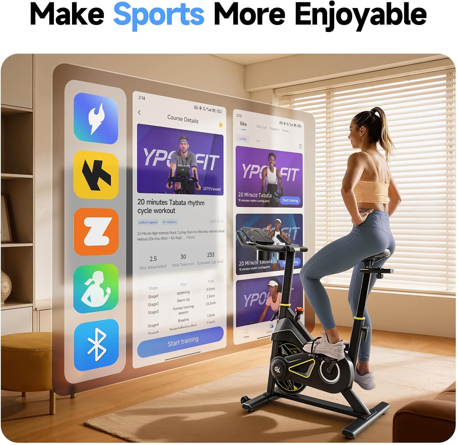 YPOO Exercise Bike - Adjustable Magnetic Resistance Indoor Bike with App & 330lbs Capacity